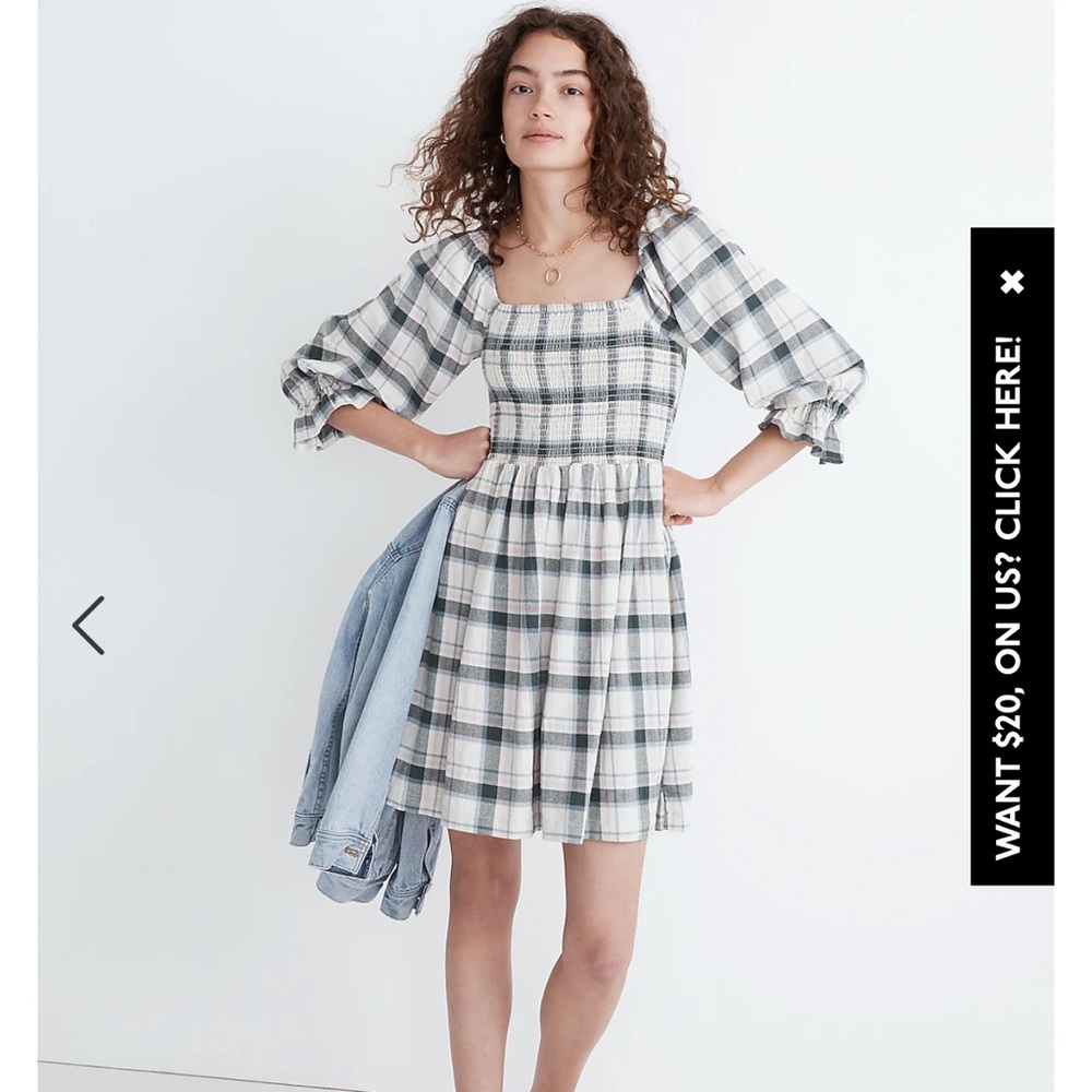 Madewell Lucie Elbow-Sleeve Smocked Mini Dress